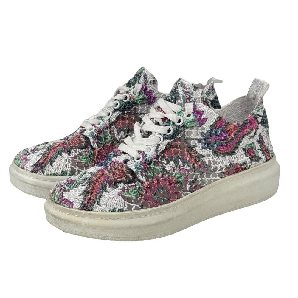 Artiker Whimsy Lace Sneakers‎ Women's Mesh Wedge 39 Artistic Bold Floral Quirky